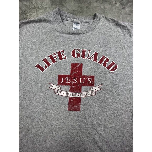 VTG Christianity Shirt Jesus Lifeguard Men Large Gray Short Sleeve Christian Y2K - Picture 8 of 9